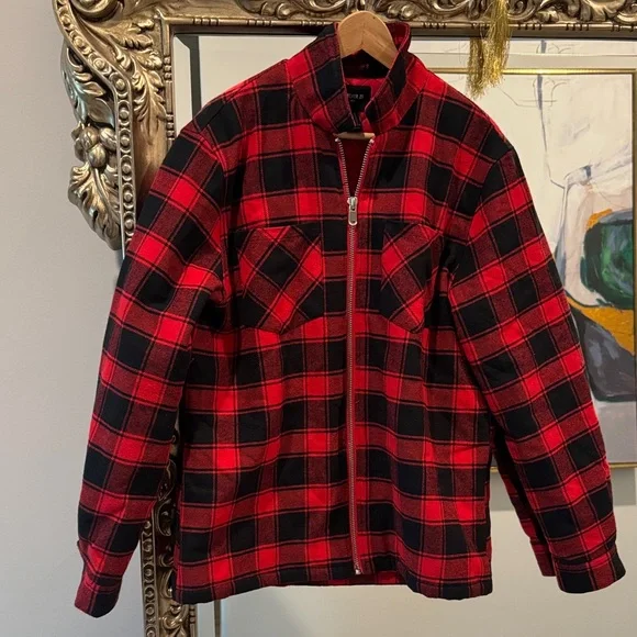 Forever 21 Men's Checkered Red and Black Jacket - Picture 1 of 4